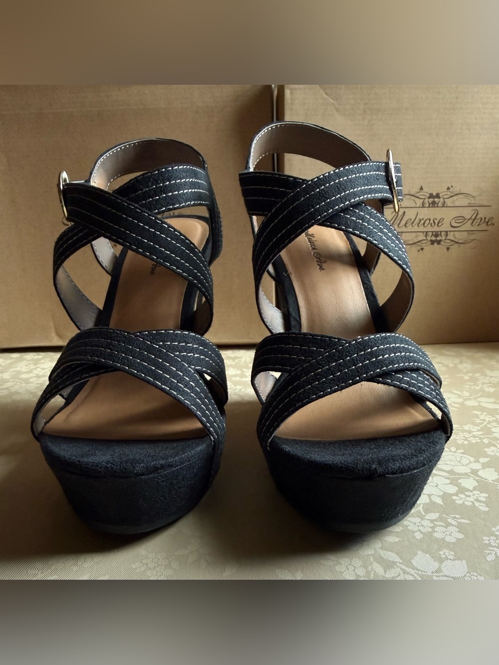 NIB Black Strappy Platform Wedge Heels Sandals - Women's 7.5